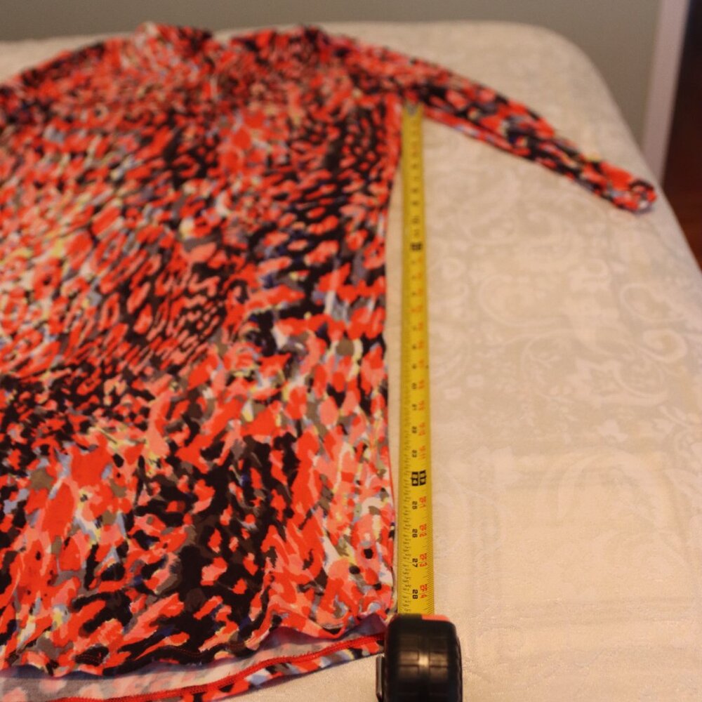 CAbi 374 Abstract Watercolor Jersey Shirt Shift Dress Belted 3/4 Sleeves Large - Picture 12 of 16